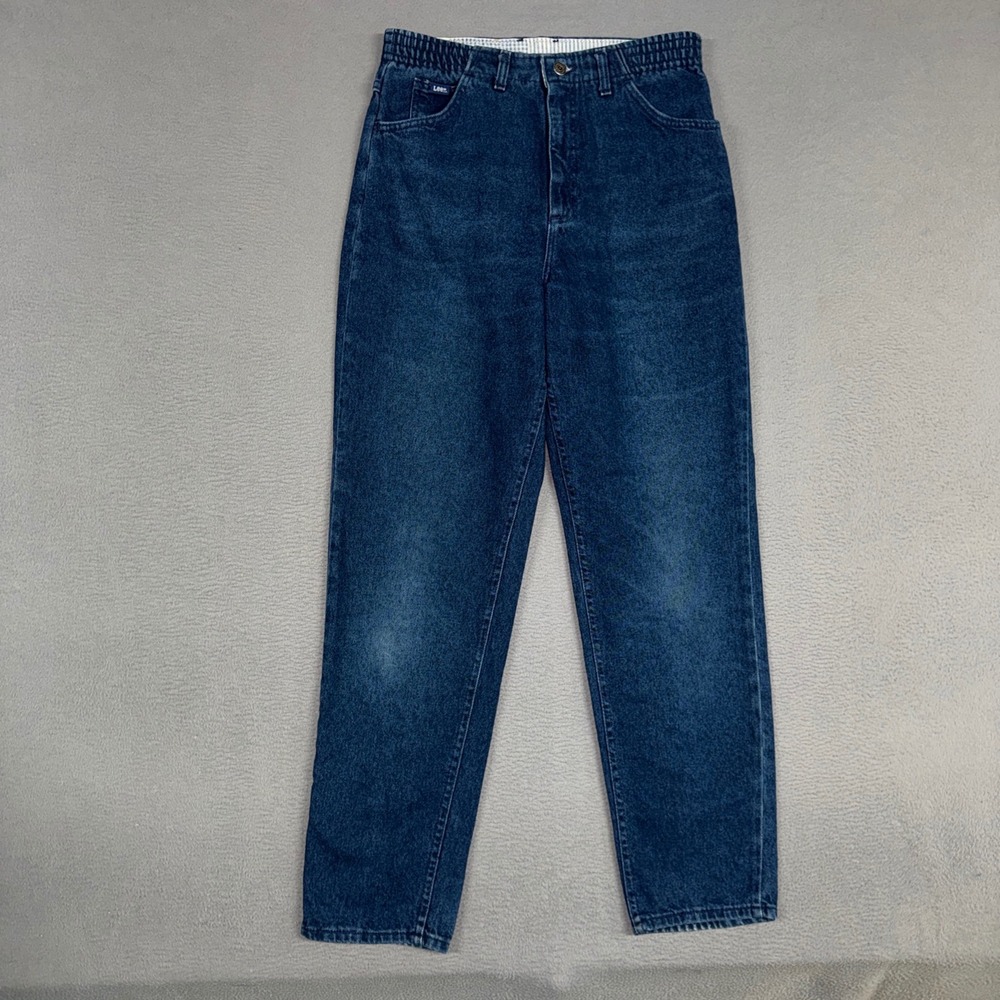 Lee Jeans Womens 10 Blue Tapered High Rise Elastic Waist Denim USA Made Vintage